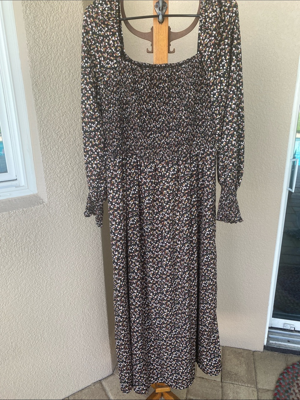 Floral Smocked Maxi Dress in Black and Brown